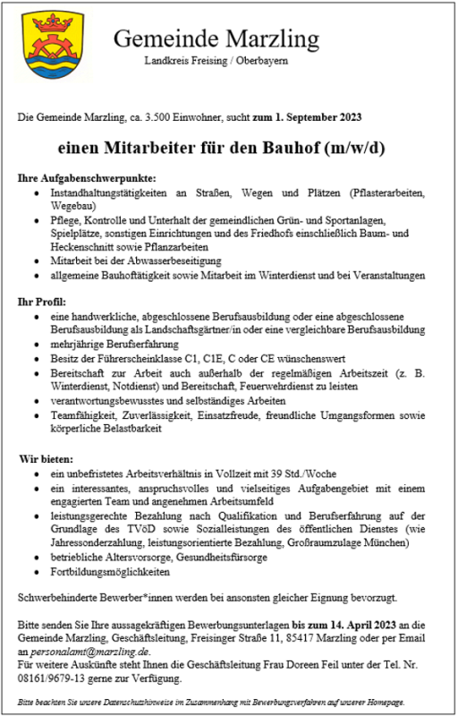 <a href="https://www.marzling.de/aktuelles/stellenmarkt-der-gemeinde-marzling" target="_blank">mehr Informationen...</a>